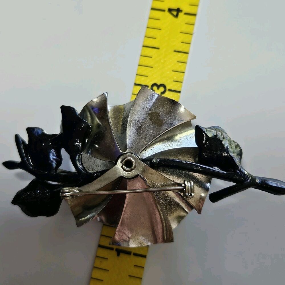 Coro Classic Grey Rose Blue Rhinestone Vintage Pin Brooch - Picture 6 of 10